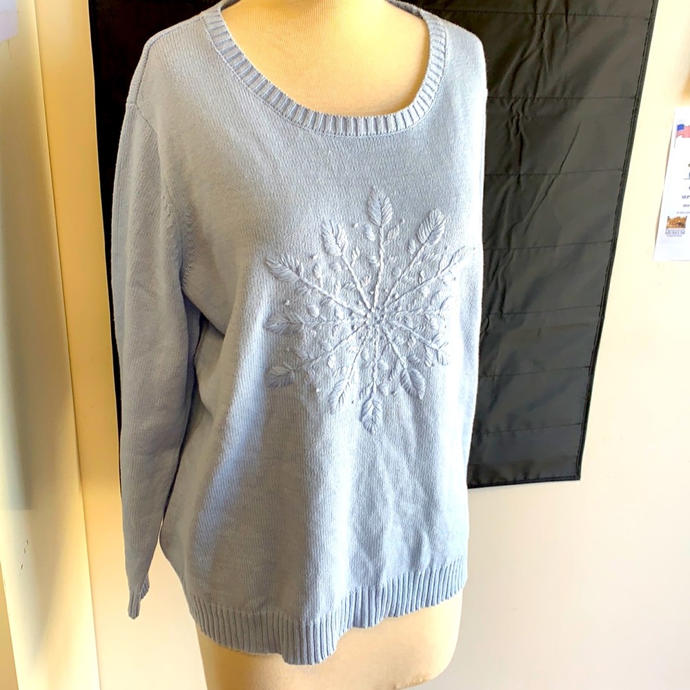 NWT Karen Scott 1X baby blue snowflake sweater